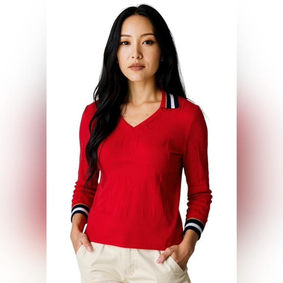Tommy Hilfiger Sweaters - NWT Classic Preppy Tommy Hilfiger Red V-Neck Cable Sweater SZ S